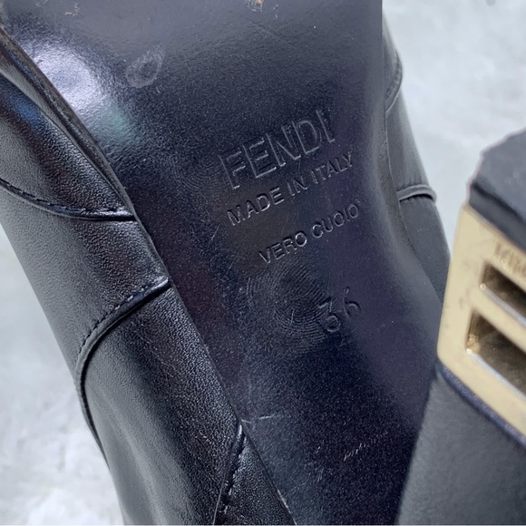Fendi Women's Ankle Black Zip Leather Heeled Boots Size 36 - Picture 11 of 15